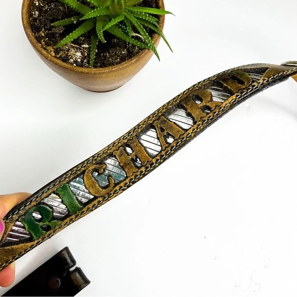 Vintage Richard Leather Belt Cutout Western Buffalo Brown Black - Picture 7 of 9